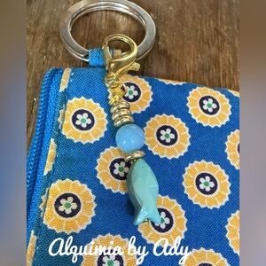 Blue fish and African turquoise beaded bag charm bohemian card holder keychain